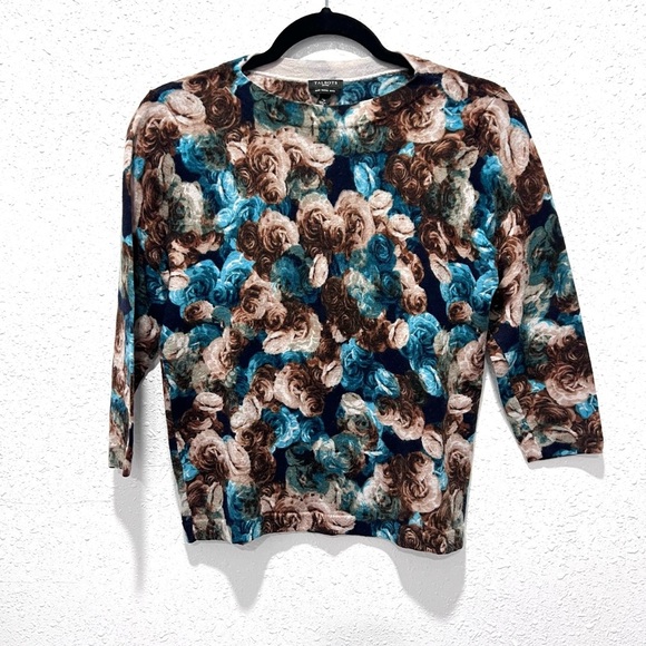 Talbots Merino Wool Sweater in Blue and Brown Floral MP - Picture 1 of 5